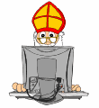 Sinterklaas zit achter zijn computer te typen