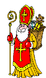 Sinterklaas heeft een mand met cadeautjes op zijn rug