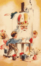 De kinderen maken een schilderij van Sinterklaas