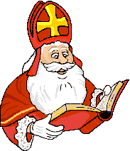 Sinterklaas bladert door zijn grote boek