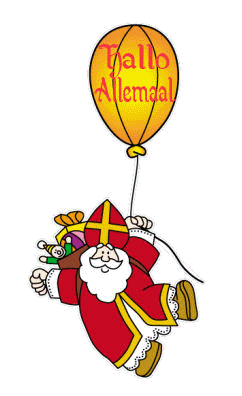 Sinterklaas hangt aan een ballon en wenst iedereen een fijne avond totdat de ballon knapt