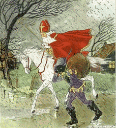 Sinterklaas en Zwarte Piet trotseren samen met hun paard wind en regen